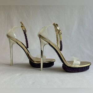New Jessica Rich Purple and Gold Chain Sandal 120 mm High Heels Size 38 US 8